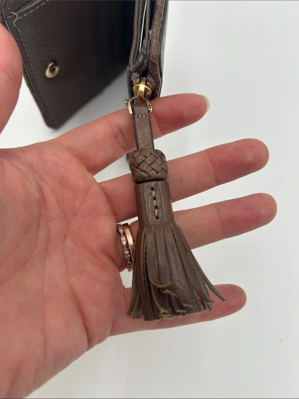 Tory‎ Burch Dark Brown Pebbled Leather Zip Coin Wallet with Tassel